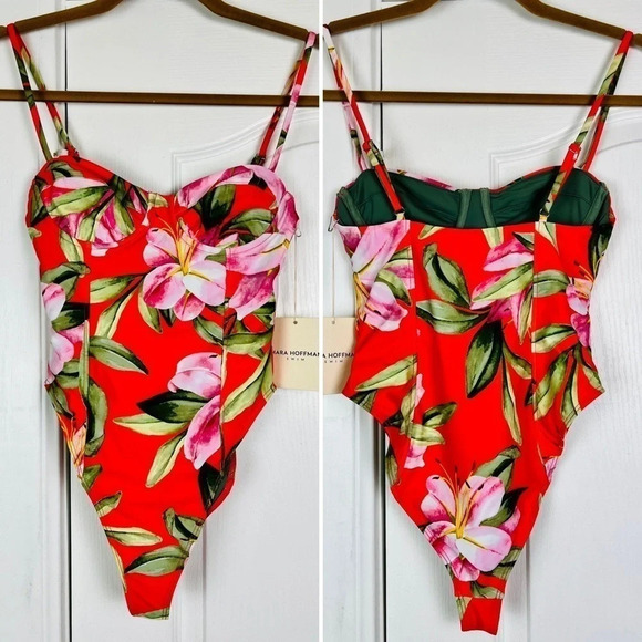 NWT Mara Hoffman Desiree Underwire One Piece Swimsuit Red Lily Floral XS - Picture 3 of 10